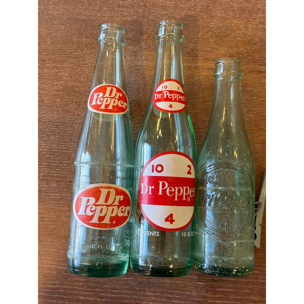 Vintage Dr. Pepper Glass Bottles Set of 3 Collectible - Picture 2 of 6